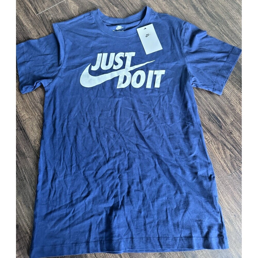 Nike Men's Sportswear Just Do It 100% Cotton T-Shirt Navy Blue White Logo Small